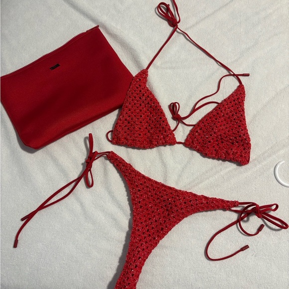 triangl swimwear Other - triangl swimwear Red Crochet String Bikini Set